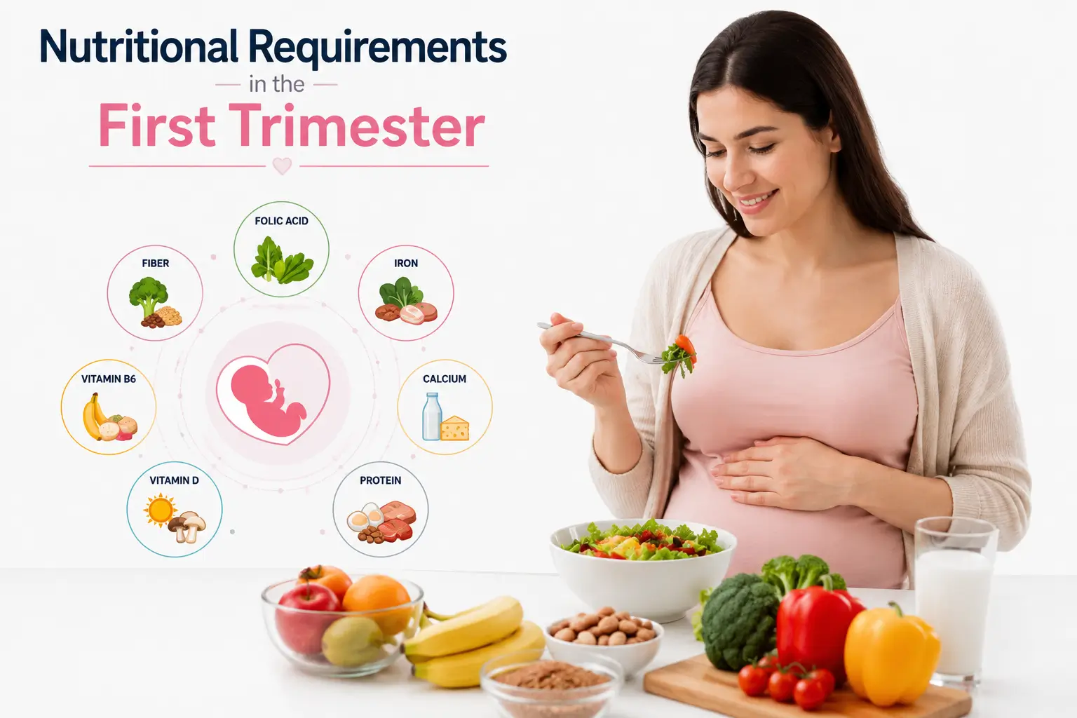 Healthy nutrition during the first trimester of pregnancy.