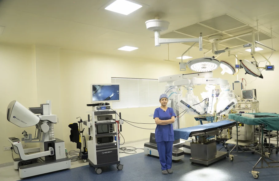 Dr. Shikha Gupta in the robotic surgery operating room at Neelam Hospital, Rajpura